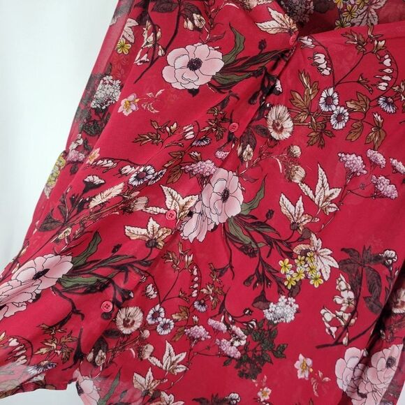 Design Lab Lord & Taylor Flare Sleeves Sheer Floral Flounce Blouse - Picture 7 of 11